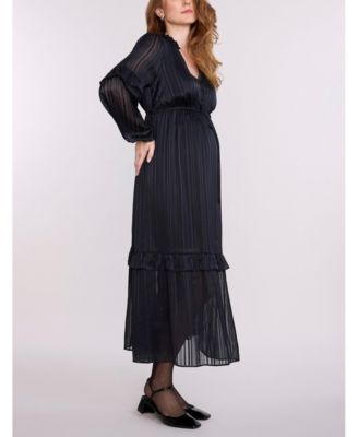 Maternity V-Neck Long Sleeve Tiered Maxi Dress - Motherhood