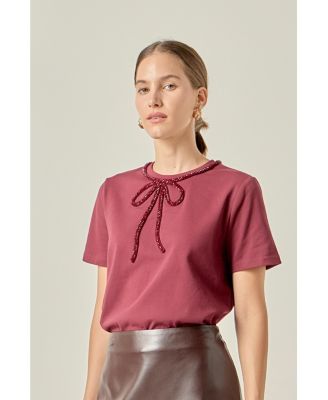 Petite Beaded Bow T-Shirt