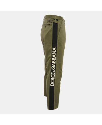 Men's Green Gabardine Logo Embossed Trim Detail Pants