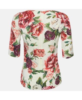 Women's White Floral Printed Silk Satin Top