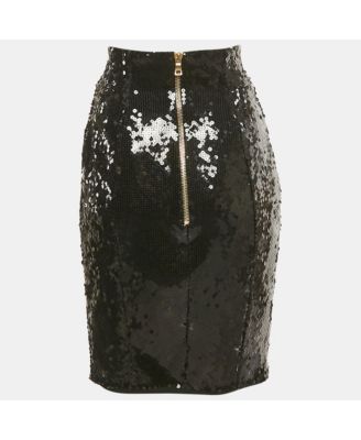 Women's Black Sequin Button Detail Mini Skirt
