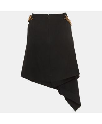 Women's Black Chain Belted Gabardine Asymmetrical Mini Skirt