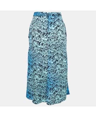 Women's Blue Printed Crepe Midi Skirt