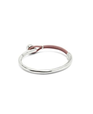 Sculptural Silver Mauve Leather Half-Cuff Bracelet