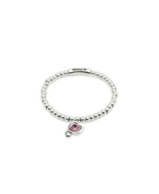 UNOde50 - Silver Beaded Stretch Bracelet with Pink Crystal Heart