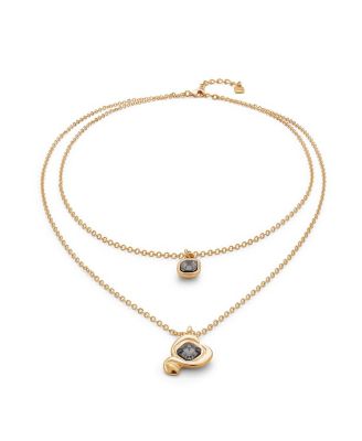 Gold Plated Double-Strand Heart Square Pendant Necklace