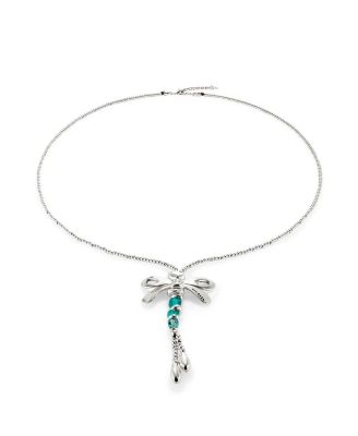 UNOde50 - Long sterling silver plated necklace with dragonfly and green crystals
