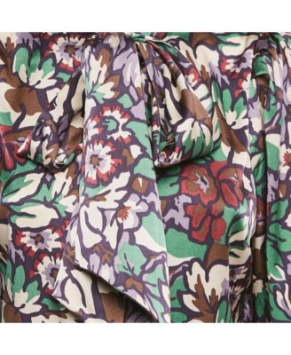 Women's London Printed Satin Silk Tie-Up Neck Detail Blouse