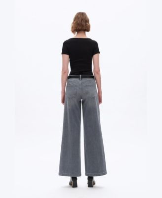 Women's Retro Washed Mid-Rise Wide-Leg Jeans