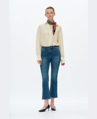 Women's High-Rise Cropped Flare Stretch Denim Jeans