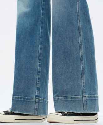Women's High-Rise Wide-Leg Vintage-Wash Front-Pocket Jeans