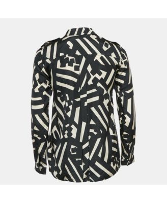 Women's London Black Printed Silk Button Front Shirt
