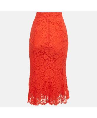 Women's Red Lace Midi Skirt