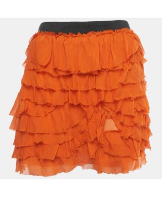 Women's Pre-Owned D&g Orange Silk Tiered Ruffle Mini Skirt