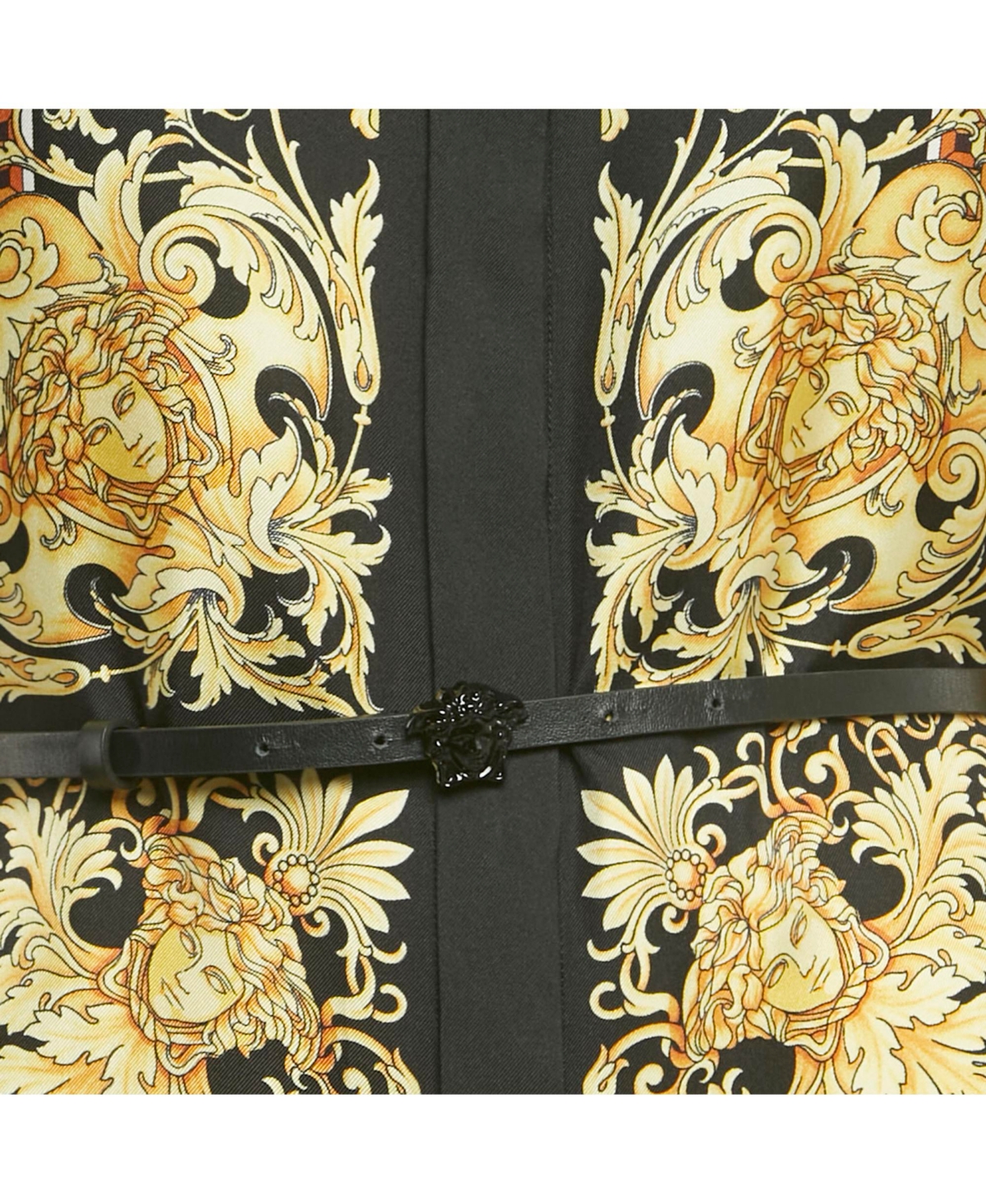 Pre-Owned Versace Women's Black/yellow Barocco Print Silk Belted Shirt Dress