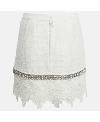 Women's White Lace Crystal Detail Mini Skirt
