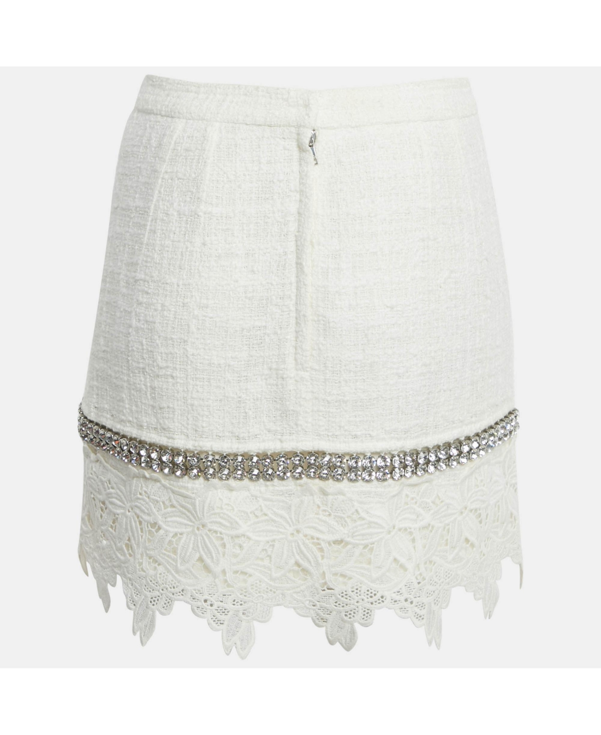 Pre-Owned Dolce & Gabbana Women's White Lace Crystal Detail Mini Skirt