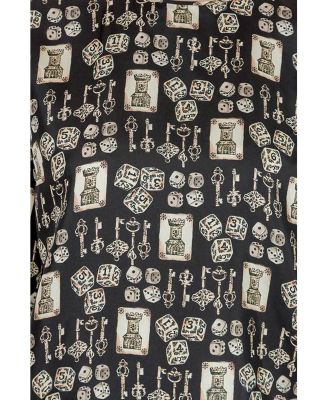 Women's Black And Beige Dice Key Printed Silk Short Sleeve Top