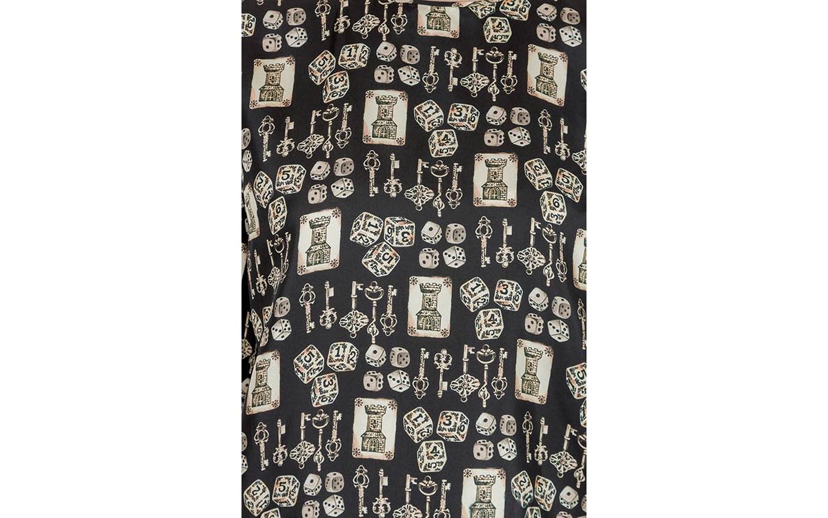 Pre-Owned Dolce & Gabbana Women's Black And Beige Dice Key Printed Silk Short Sleeve Top