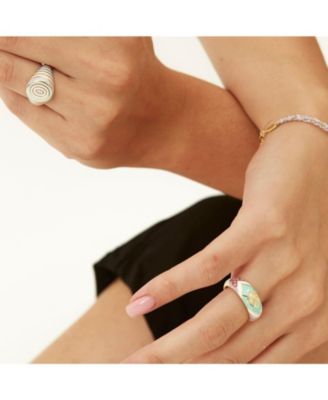 Adjustable Multi Pastel Color Enamel Sterling Silver Signet Ring