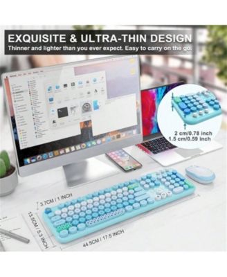 2.4G Wireless Keyboard and Mouse Combo - Blue  Full-Size 104 Keys ABS Material  Round Keycaps  Typewriter Style Laptop/PC