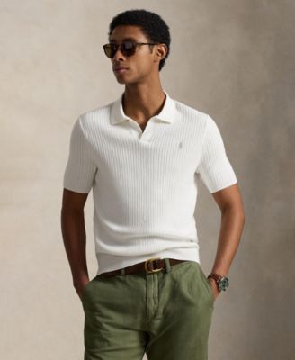 Men's Rib-Knit Cotton Johnny Collar Sweater