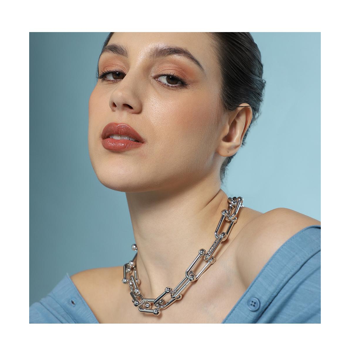 Sohi Women's The Chunky Clip-Link Chain Necklace - Chrome Silver