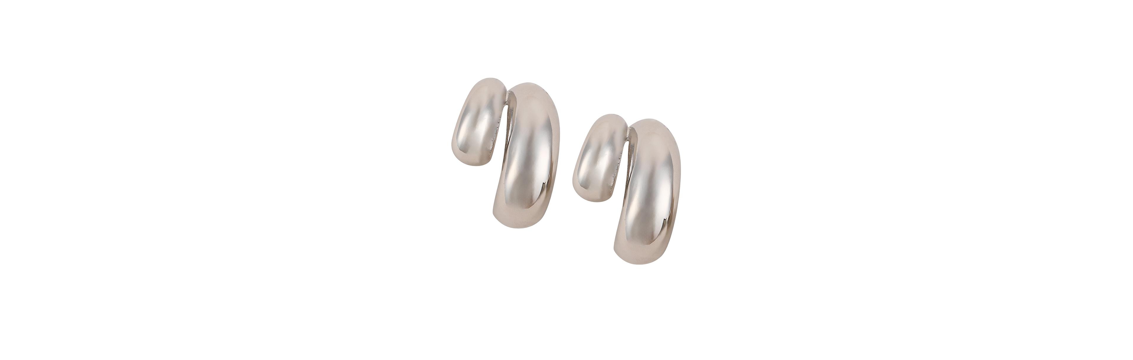 Sohi Metallic Silver Chunky Unbalanced Half-Hoop Earrings