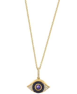 Diamond (1/8 ct. t.w.), Sapphire (1/4 ct. t.w.) & Tanzanite (1/3 ct. t.w.) Pendant Necklace in 14k Yellow Gold