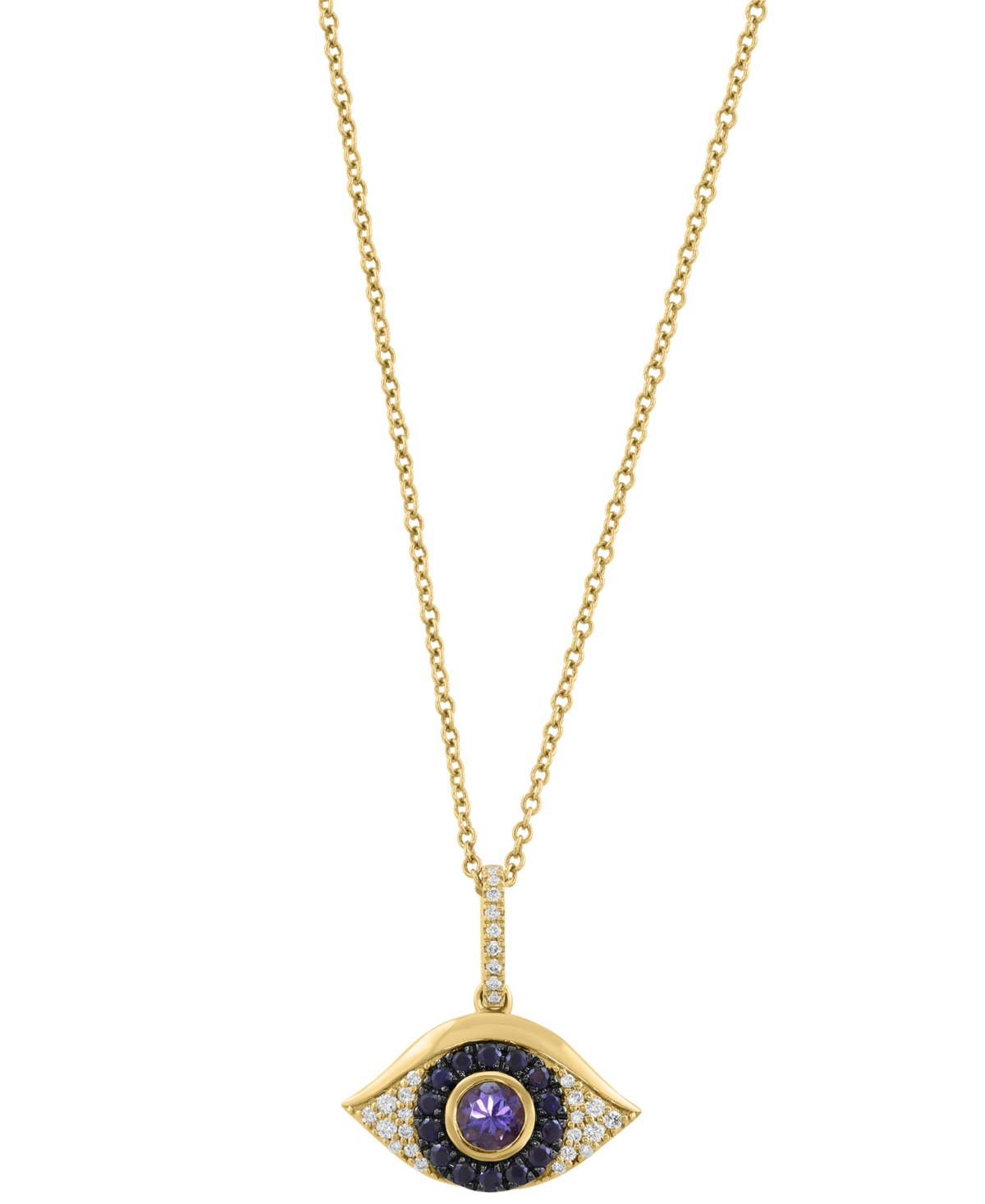 Effy Collection Diamond (1/8 ct. t.w.), Sapphire (1/4 ct. t.w.) & Tanzanite (1/3 ct. t.w.) Pendant Necklace in 14k Yellow Gold