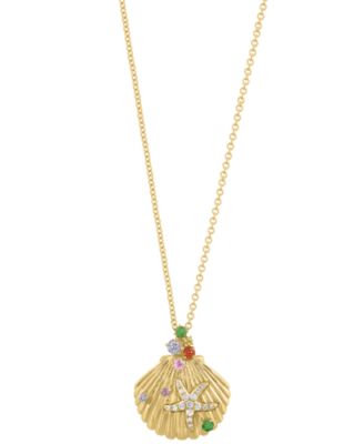 Diamond (1/10 ct. t.w.) & Multi Gemstones (1/4 ct. t.w.) Pendant Necklace in 14k Yellow Gold