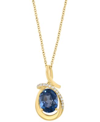 Diamond (1/10 ct. t.w.) & London Blue Topaz (2-1/10 ct. t.w.) Pendant Necklace in 14k Yellow Gold