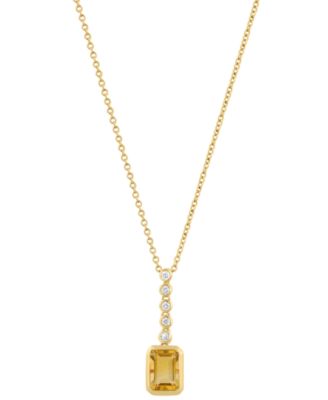 EFFY Collection - Diamond (1/10 ct. t.w.) & Madeira Citrine (7/8 ct. t.w.) Pendant Neclace in 14K Yellow Gold
