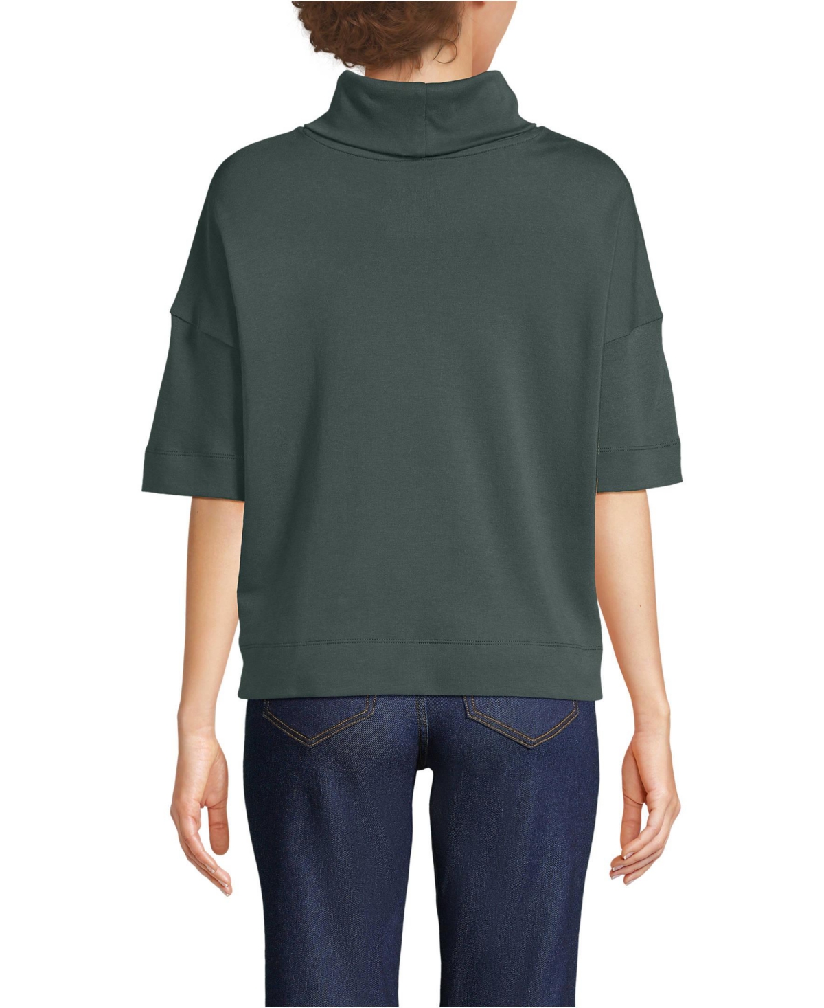 Lands' End Women's Elbow Sleeve Supima Cotton Relaxed Turtleneck