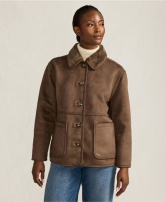 Women's Reversible Shearling Fleece Button Front Coat
