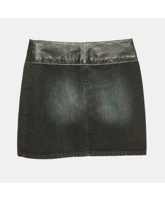 Women's Jeans Couture Black Washed Denim Leather Detail Mini Skirt