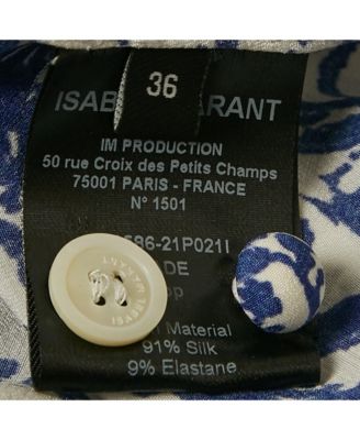 Women's White/blue Printed Silk Button Front Cade Top