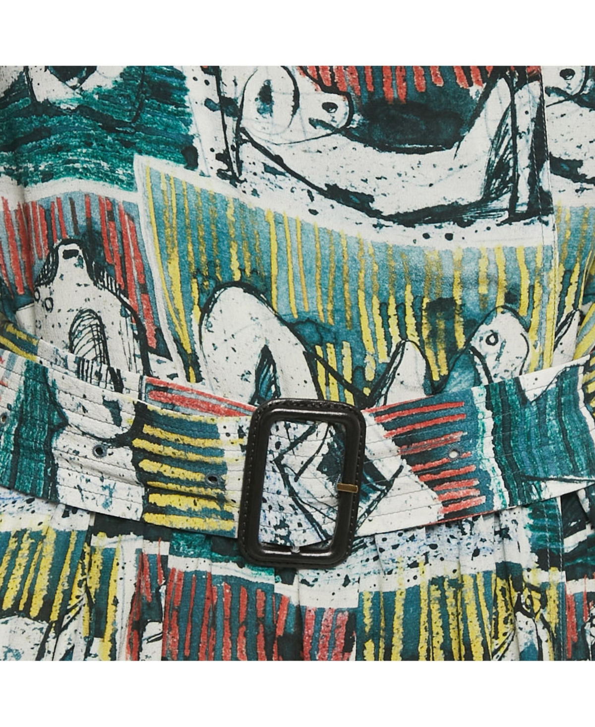 Pre-Owned Burberry Women's Green Reclining Figures Silk Trench Midi Dress