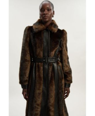 Petite Faux Fur Belted Midi Coat