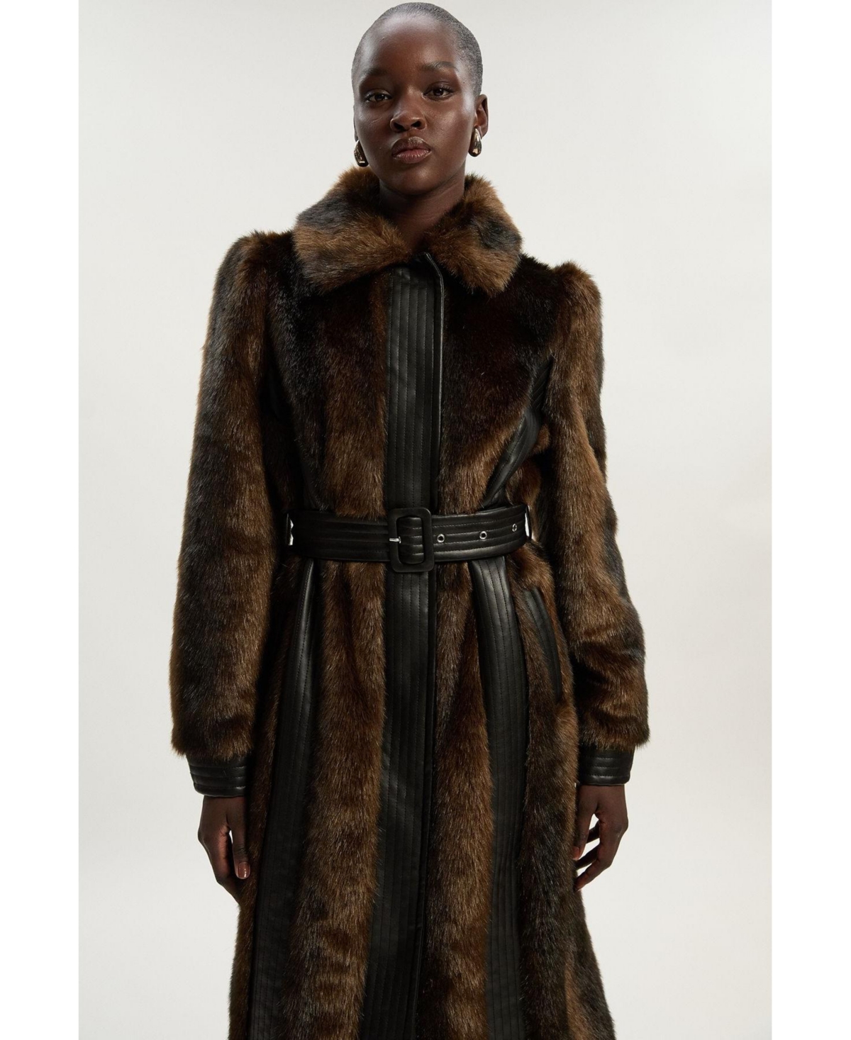 Karen Millen Women's Faux Fur Belted Midi Coat