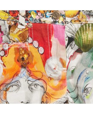 Women's Multicolor Printed Denim Shorts