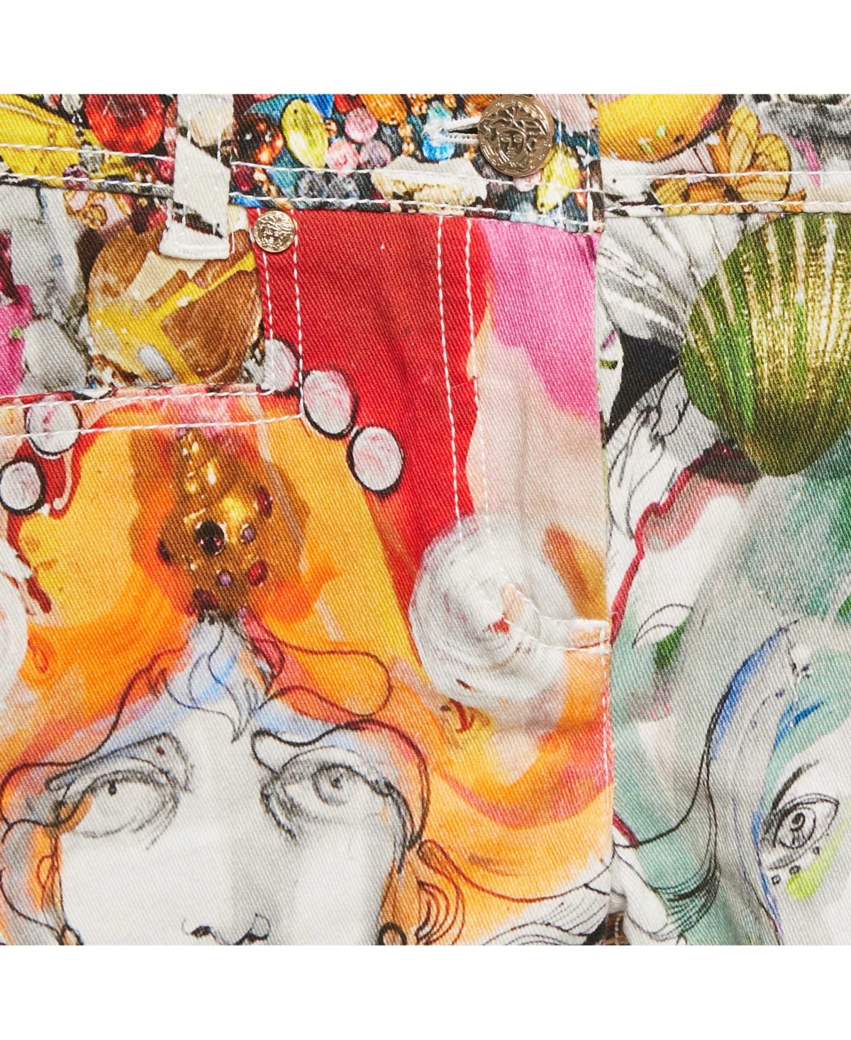 Pre-Owned Versace Women's Multicolor Printed Denim Shorts