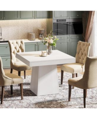 Square Dining Table for 4, 31.5-Inch Small Kitchen Table with Sturdy Pedestal Base, Farmhouse Dinner Table