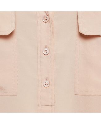 Women's Pale Pink Silk Crepe Contrast Collar Detail Blouse