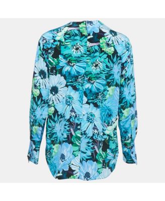 Women's Blue Floral Print Silk Blouse
