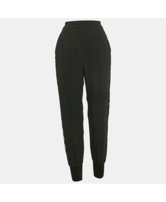 Women's Black Crepe Lace Trimmed Trousers