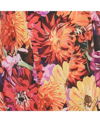 Women's Multicolor Floral Print Silk Wrap Style Midi Skirt