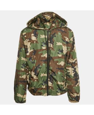 Men's Brown Camouflage Logo Print Nylon Hooded Windbreaker Jacket