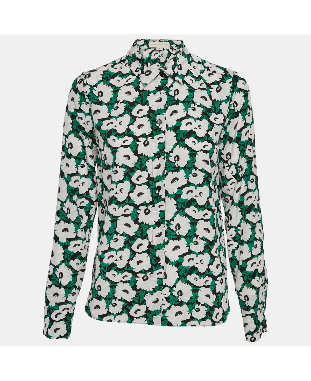Pre-Owned Stella Mccartney Women's Green Floral Print Silk Long Sleeve Shirt