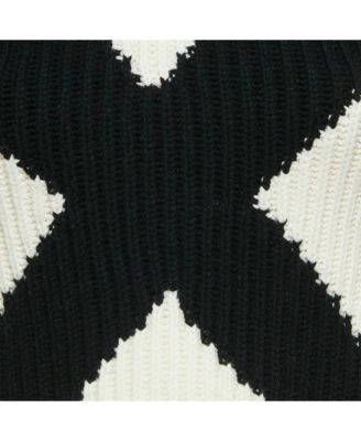 Women's White Argyle Intarsia Rib Knit Sweater